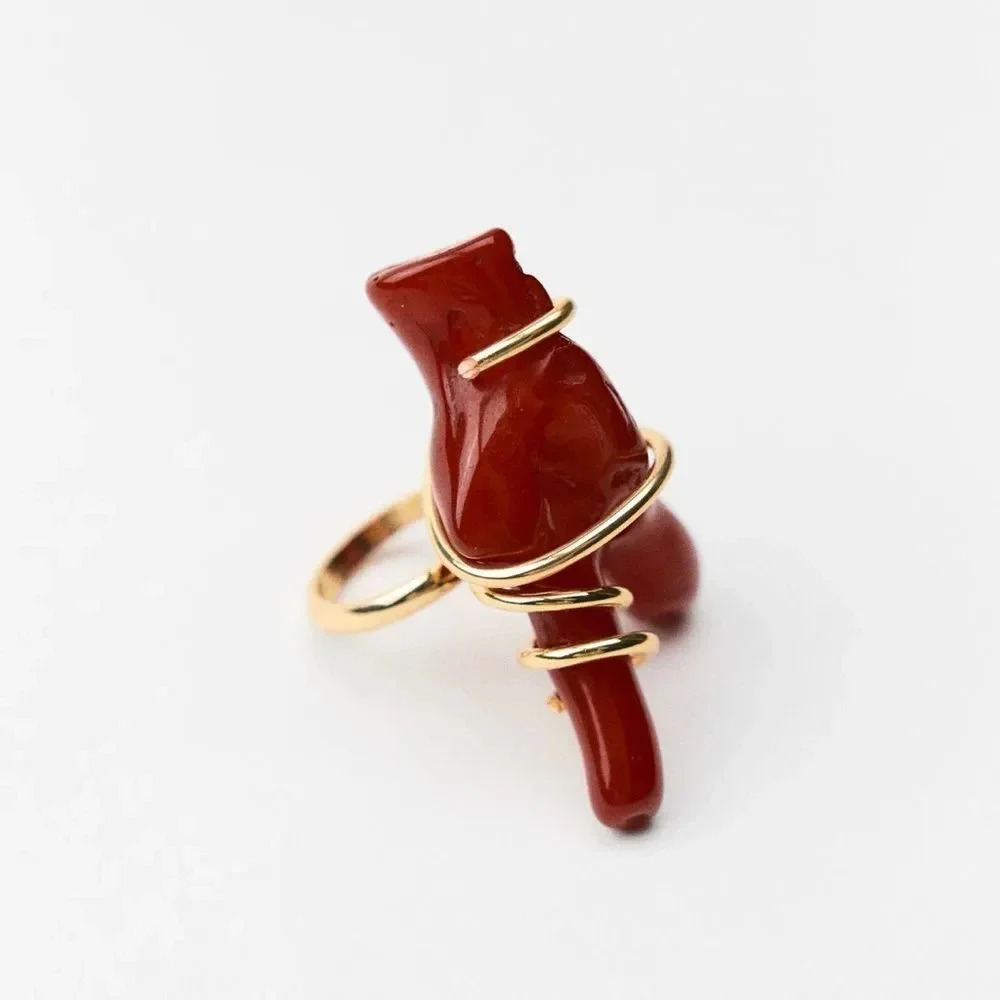 ZARA RED CORAL FINGER RING - Picture 3 of 14